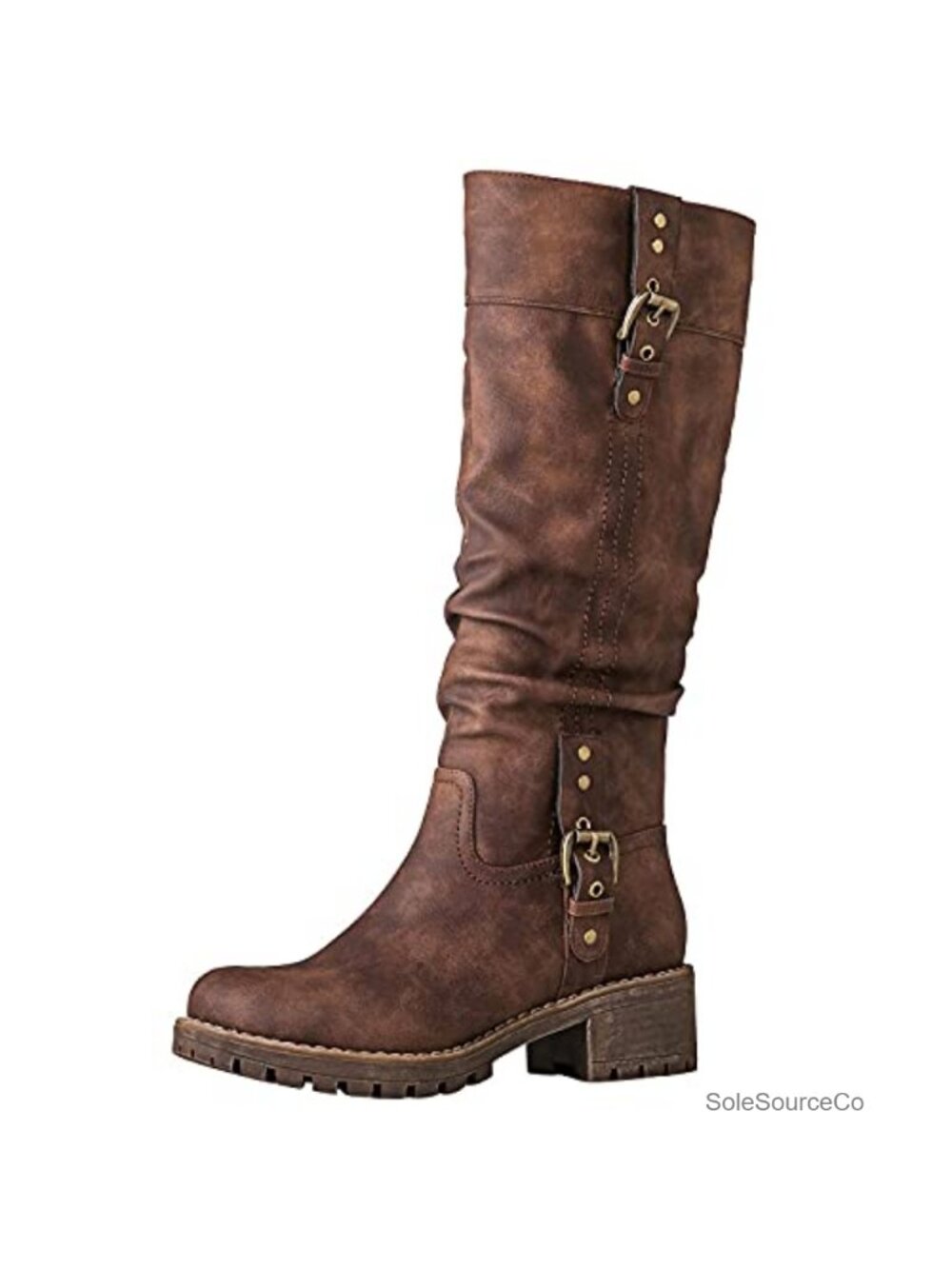 Women's Knee-High Riding Boots Faux Leather Chunky Low Heel Side Zip